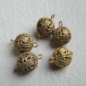 画像1: 11mm brass filigree beads