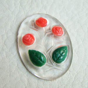 画像2: 30×22mm coral rose & jade leaf cab