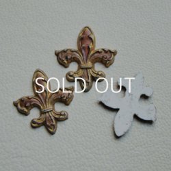 画像1: "Bordeaux / Gold " Fleur De Lis plastic Cabochon