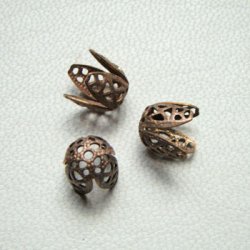 画像1: aged brass 4-Petal filigree cap