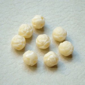 画像1: 3pcs 8mm Ivory rose pattern beads