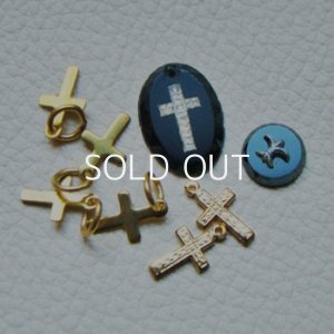 画像1: Cross Inlaid Charm & Fleur De Lis Cabochon set