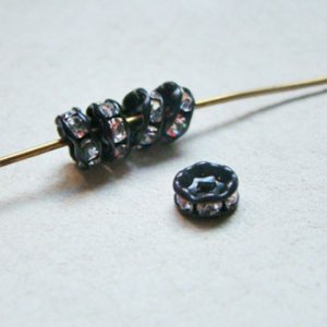 画像1: 5pcs 6mm Rondelle "Black / Crystal" 