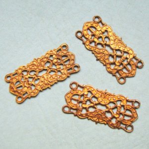 画像1: copper filigree 4-hole connector