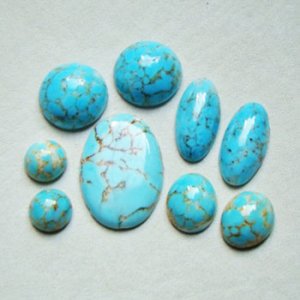 画像1: 9pcs Turquoise glass cabochon set "A"