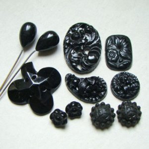 画像1: 11pcs Jet Black floral glass set "A"