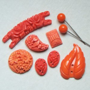 画像1: 9pcs Coral floral glass set  "B"