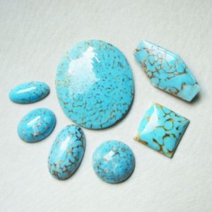 画像1: 7pcs Turquoise glass cabochon set "B"