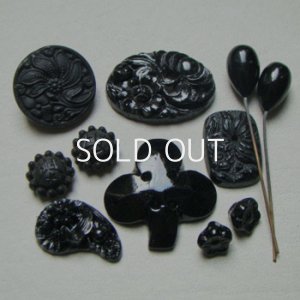 画像1: 11pcs Jet Black floral glass set "B"