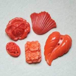画像1: 5pcs Coral floral glass set "A"