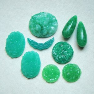 画像1: 9pcs Jade floral glass set "B"