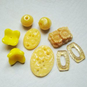 画像1: 9pcs Yellow floral glass set  "B"