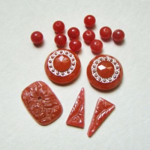 画像1: 15pcs Carnelian floral glass set "A"