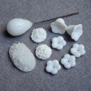 画像1: 10pcs White floral glass set "B"
