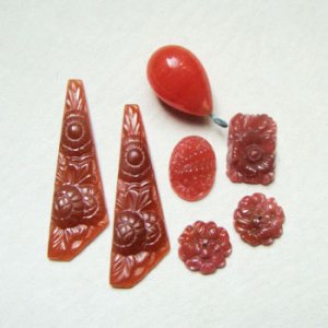 画像1: 7pcs Carnelian floral glass set "B"