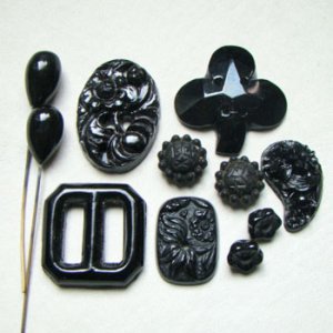 画像1: 11pcs Jet Black floral glass set "C"
