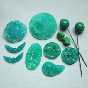 画像1: 12pcs Jade floral glass set "C"