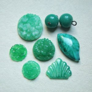画像1: 8pcs Jade floral glass set "A"