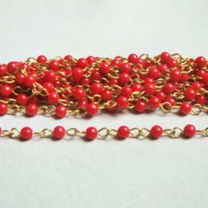 画像1: 3.8mm red acrylic beads link chain