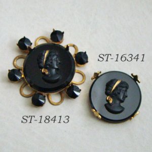 画像2: 25mm Black gold ribbon cameo