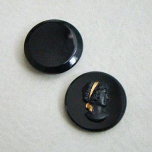 画像1: 25mm Black gold ribbon cameo