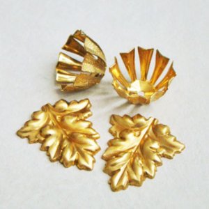 画像1: brass flower & leaf "B" set 