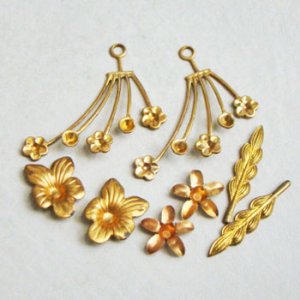 画像1: brass flower & leaf "D" set 