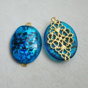 画像2: 38x30 "Blue/ Silver foil" Opal Cabochon