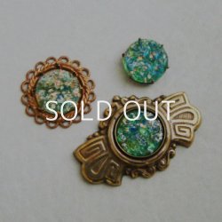 画像3: 13mm "Green/ Gold foil" floral Cabochon