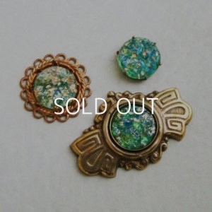 画像3: 13mm "Green/ Gold foil" floral Cabochon