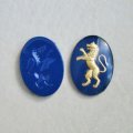 25x18 "Blue/Gold" Rampant Lion intaglio