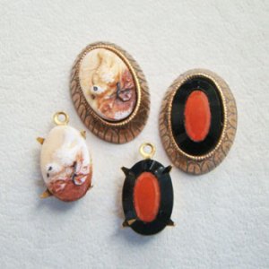 画像2: 12x8 OV "Black/ Carnelian" inlaid cabochon