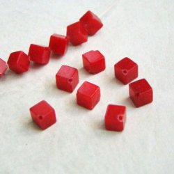 画像1: 4pcs 6mm Red Jade cube beads