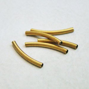 画像1: 2pcs brass 30x3 curved tube beads