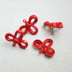 画像2: Red Bow enameled pierce finding