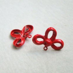 画像1: Red Bow enameled pierce finding