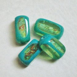 画像2: 16x8 Green millefiori window cut beads