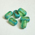16x8 Green millefiori window cut beads