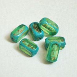 画像1: 16x8 Green millefiori window cut beads