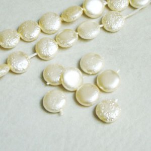 画像1: 3pcs 10mm ivory textured coin pearl