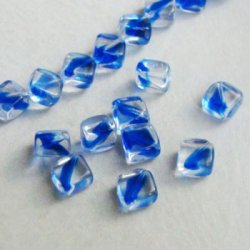 画像1: 9mm square beads "Crystal/ Sapphire givre"
