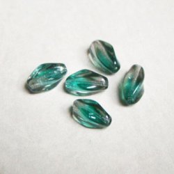画像2: 11x6 "Gray/Emerald" twisted oval  beads