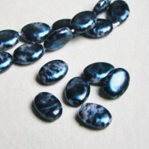 画像1: 2pcs 12x9 oval pearlized "Blue" 