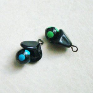 画像3: 4pcs 8mm "Black/Turquoise" polka dot beads