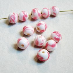 画像1: 8mm "White/Rose" drizzle beads
