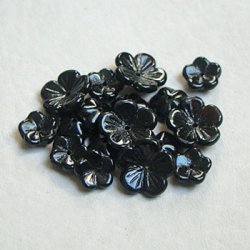 画像1: 2pcs flat flower beads "Black"