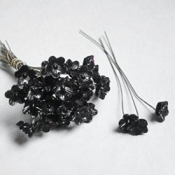 画像1: 10mm flower on wire "Black "