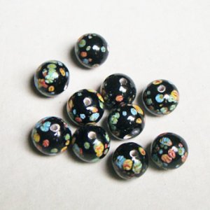 画像1: 10mm Black millefiori beads