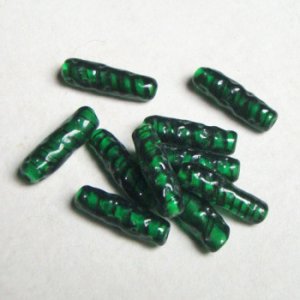 画像1: 19x6 "GR/BK"swirl baroque tube beads