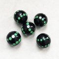 14mm "Black/ Green"dot plastic beads